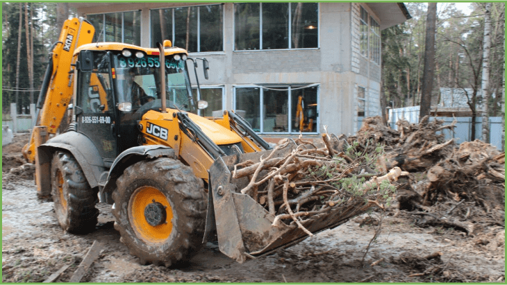 расчистка участка от деревьев и кустарников трактором